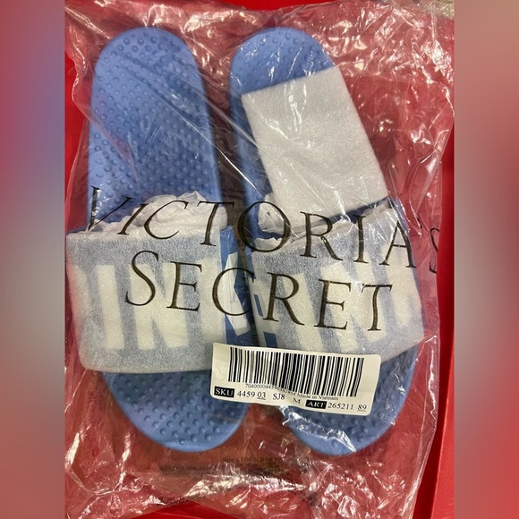 NEW NWT‎ VS Victoria secret blue slides sandals M medium 7/8 - Picture 6 of 8